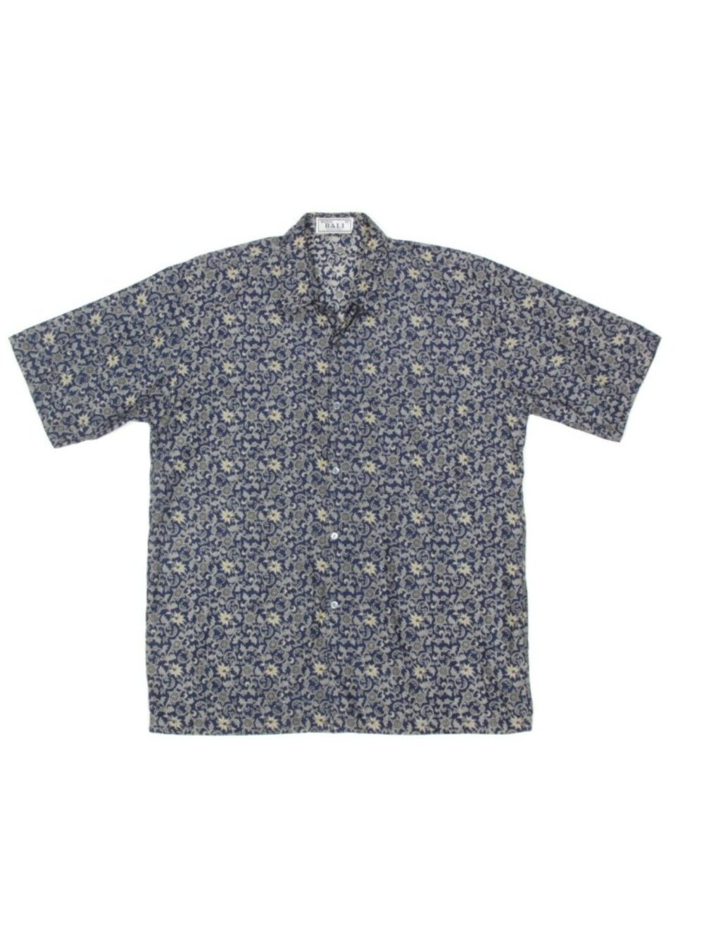 BALI Batik Blue Yellow Star of David Floral Short Sleeve Mens Shirt sz L /450